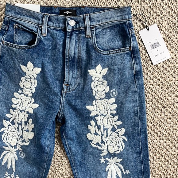 Embroidered 7 For All Mankind Straight Leg Jeans - Size 26 - Picture 1 of 3